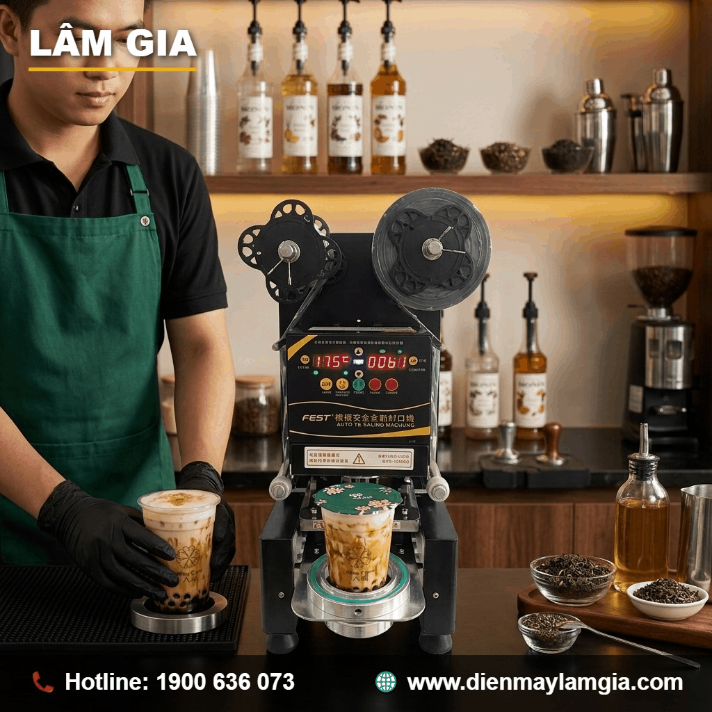 Máy dán miệng ly tự động FEST Lâm Gia